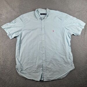 Polo Ralph Lauren Short Sleeve Button Down Mens 3XLT Blue Pink Pony Seersucker